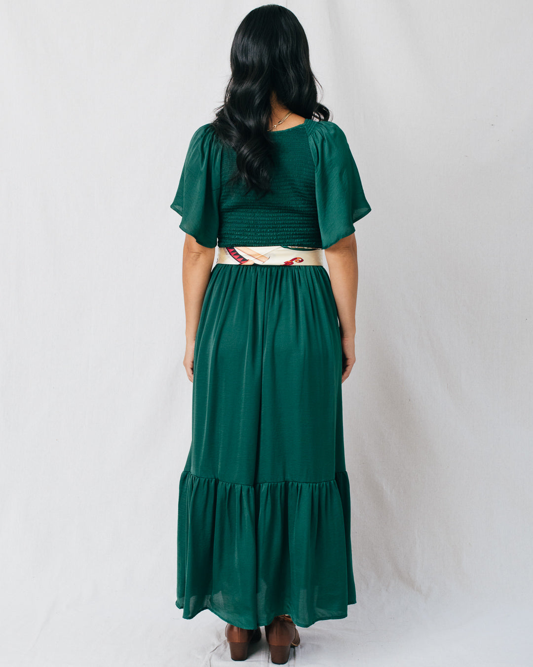Belinda Smocked Waist Satin Midi Dress