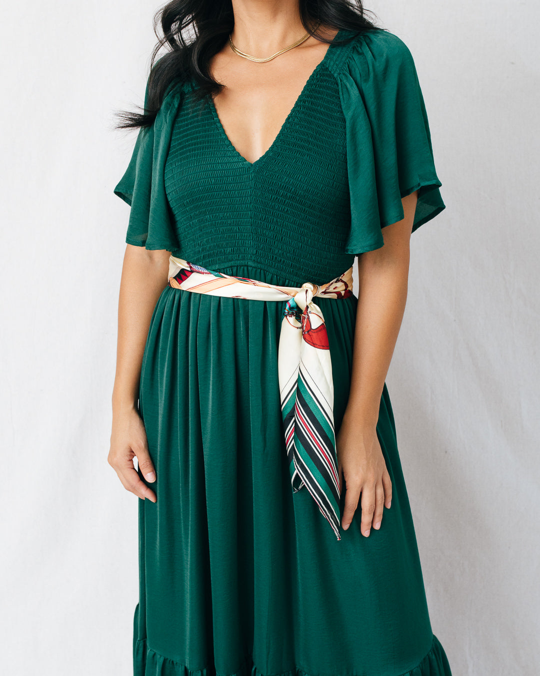 Belinda Smocked Waist Satin Midi Dress
