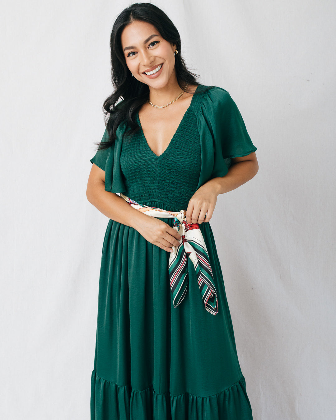Belinda Smocked Waist Satin Midi Dress