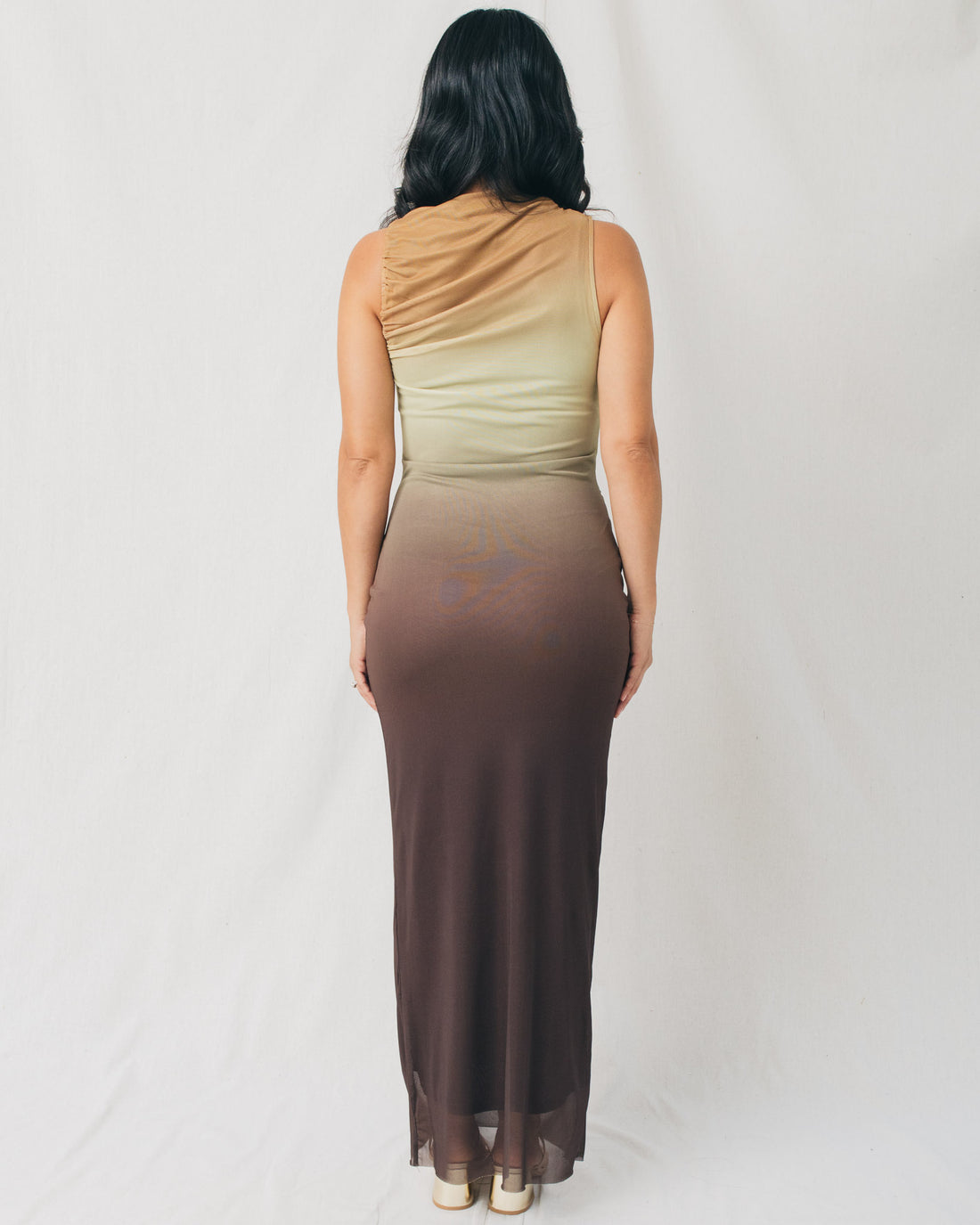 Salma Boat Neck Ruched Ombre Maxi Dress