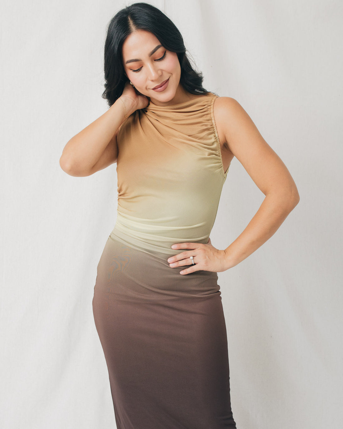 Salma Boat Neck Ruched Ombre Maxi Dress