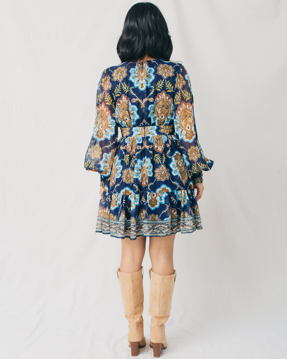 Julie V-Neck Printed Ruffled Hem Mini Dress