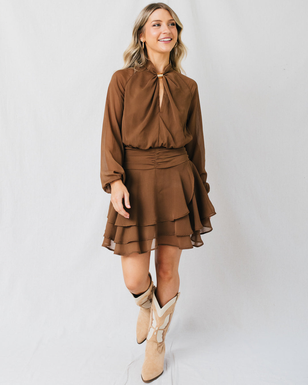 Fauna Chiffon Ruched Tiered Mini Dress
