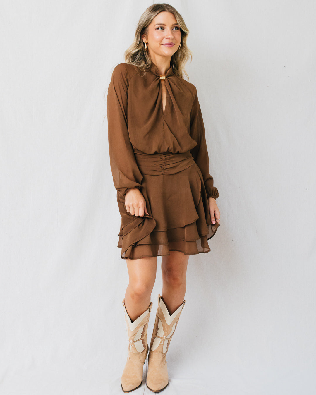 Fauna Chiffon Ruched Tiered Mini Dress