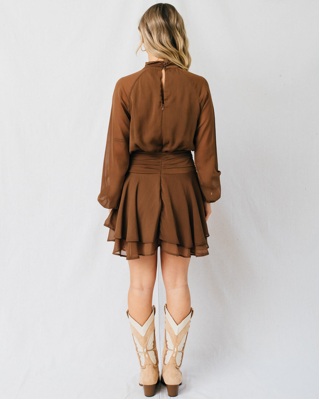 Fauna Chiffon Ruched Tiered Mini Dress