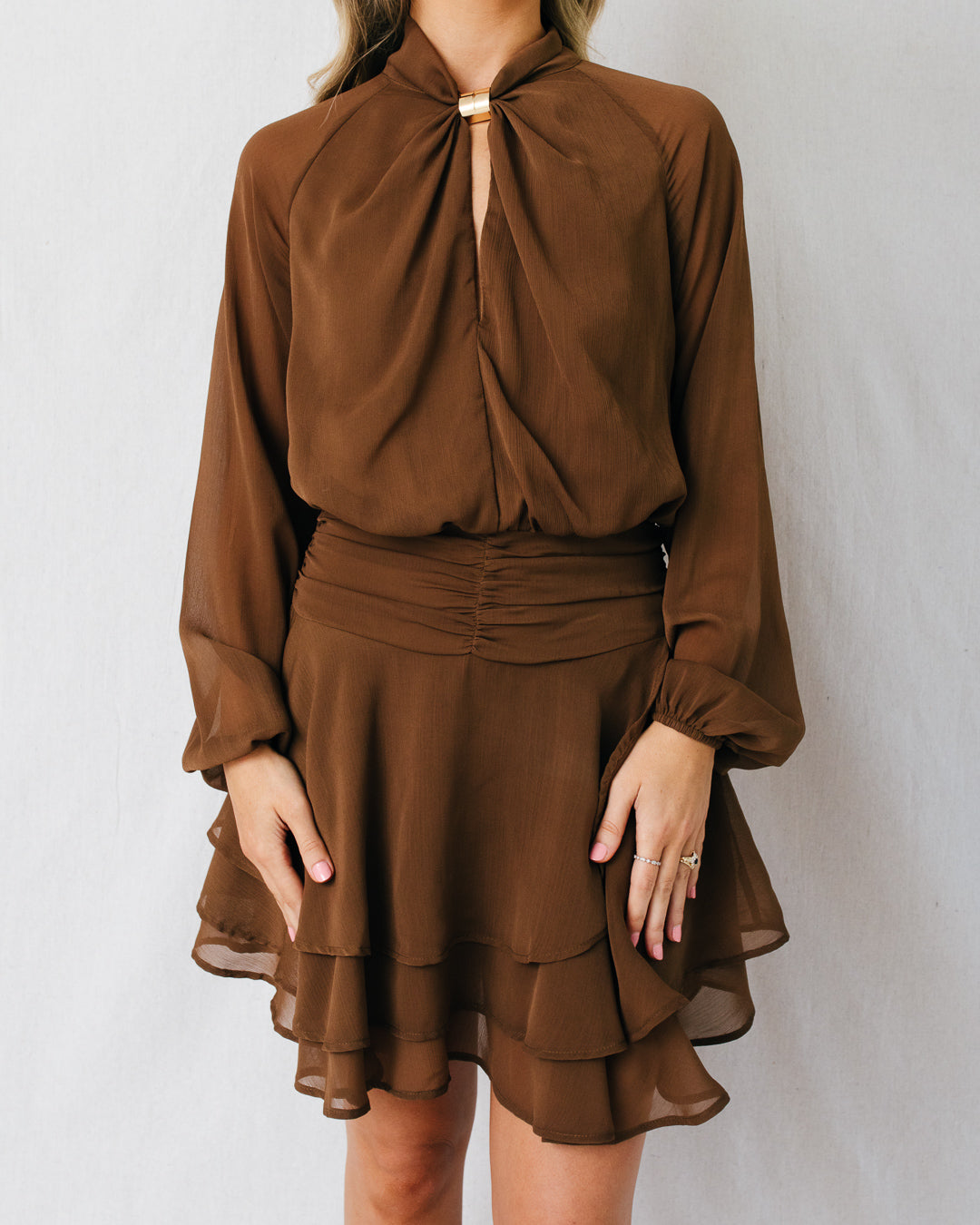 Fauna Chiffon Ruched Tiered Mini Dress
