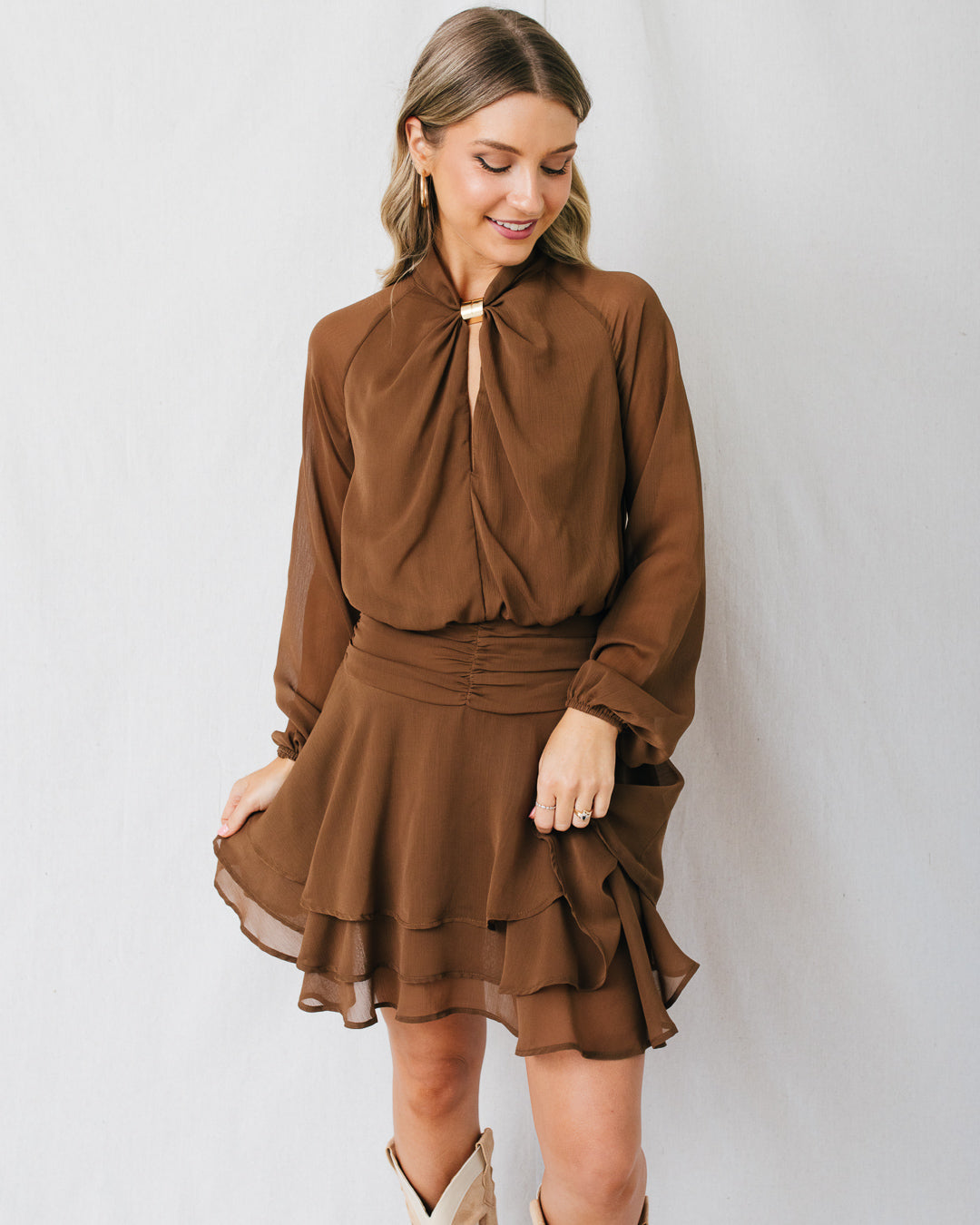 Fauna Chiffon Ruched Tiered Mini Dress