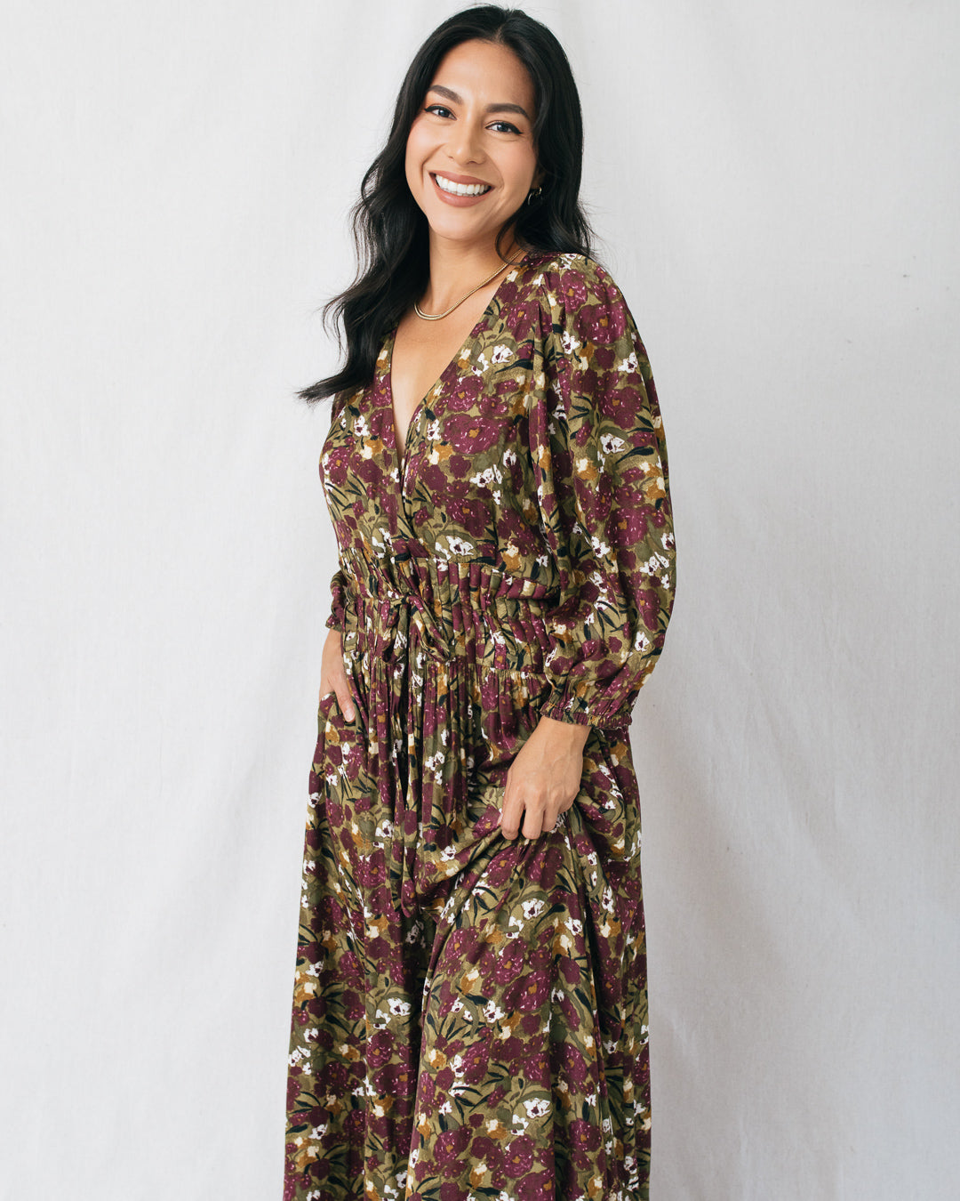 Mireille Pleated Waist Midi Dress