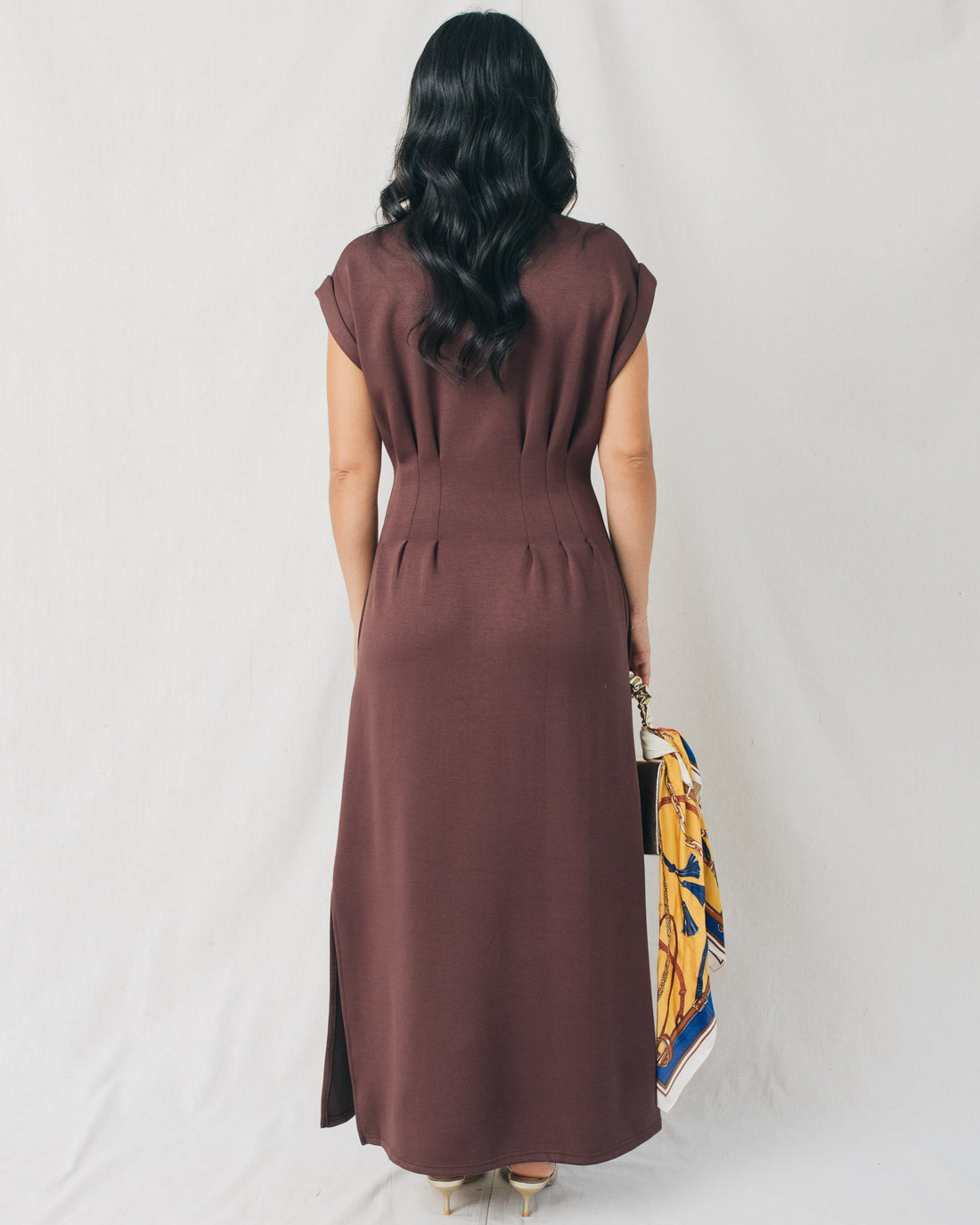 Francis Cap Sleeve Pleated Waist Solid Midi Dress