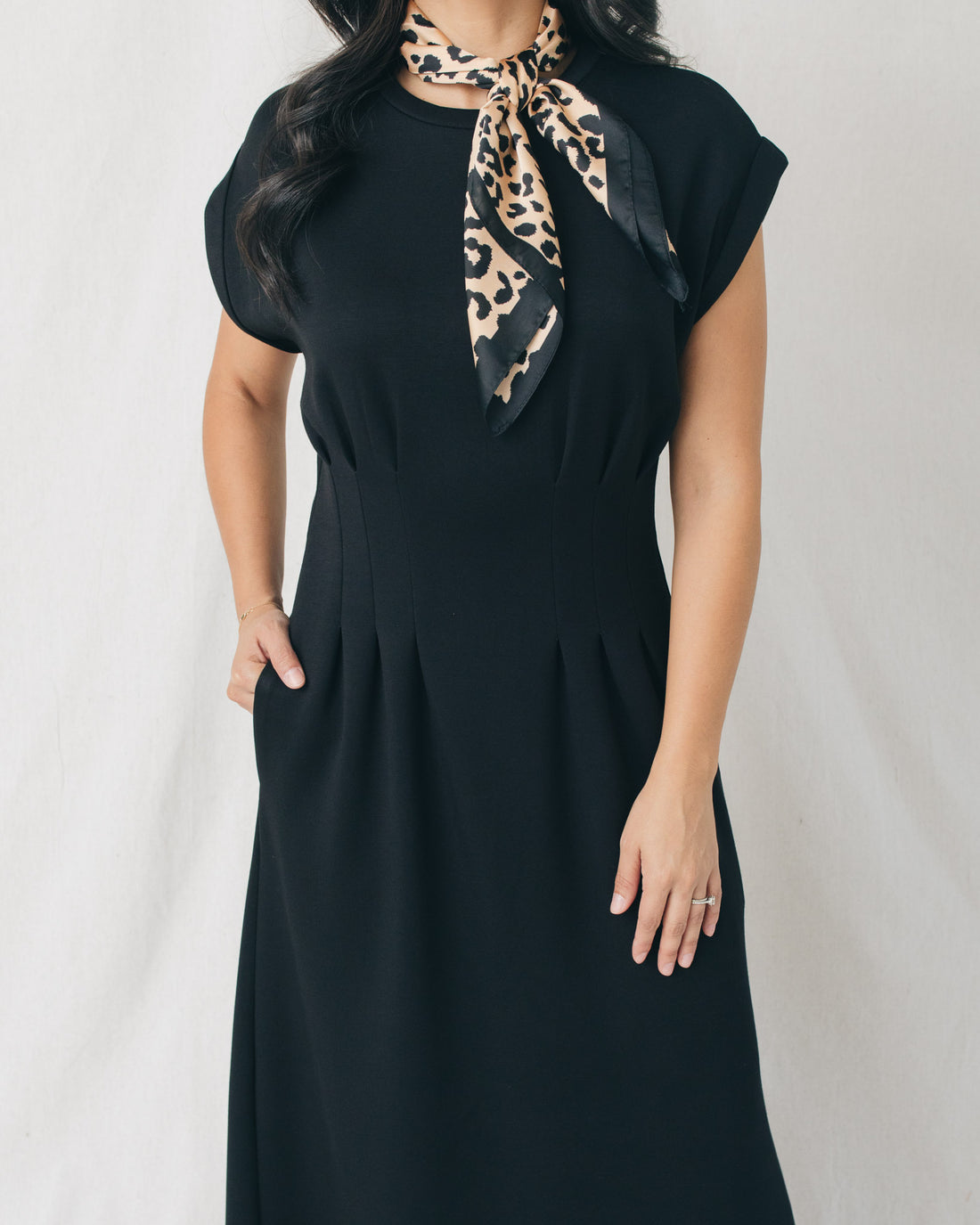 Francis Cap Sleeve Pleated Waist Solid Midi Dress