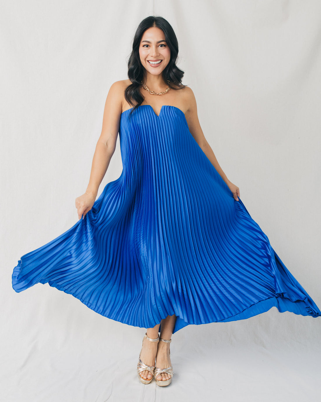 Celia Pleated Strapless Maxi Dress