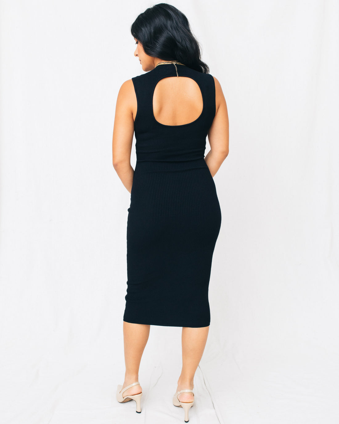 Spotlight Open Back Mock Neck Knit Midi Dress