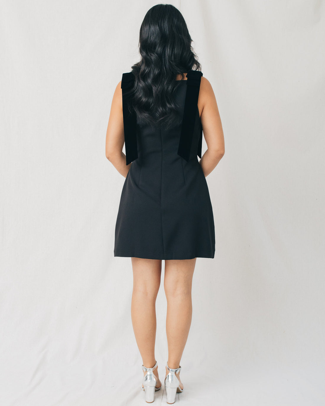 Sage Velveteen Bow Shoulder Mini Dress
