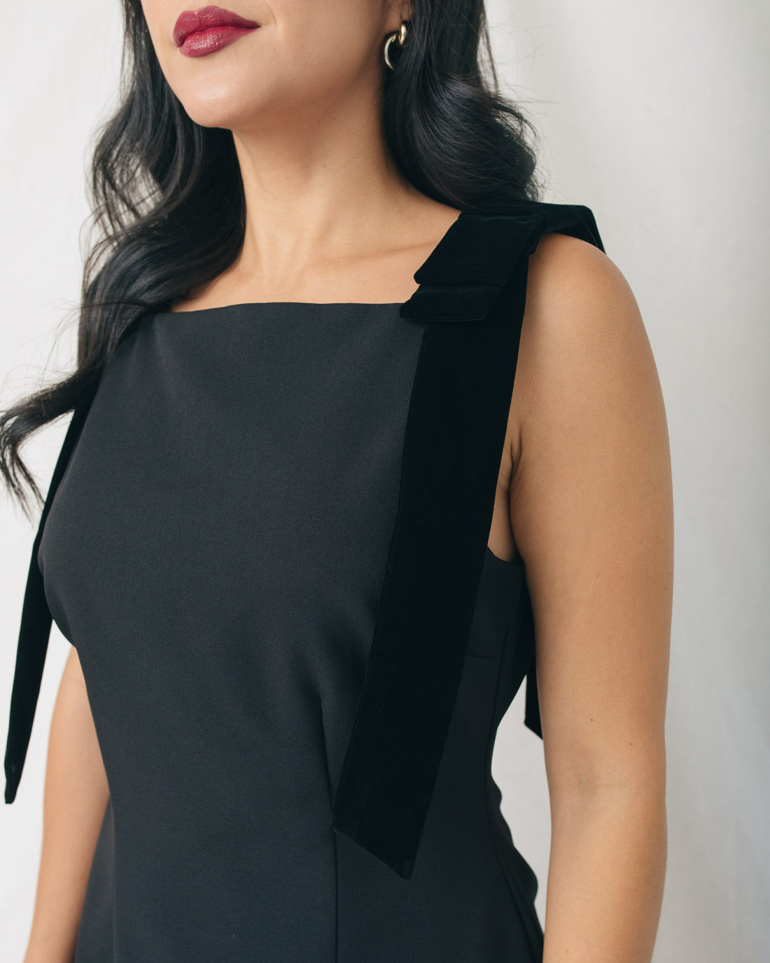 Sage Velveteen Bow Shoulder Mini Dress