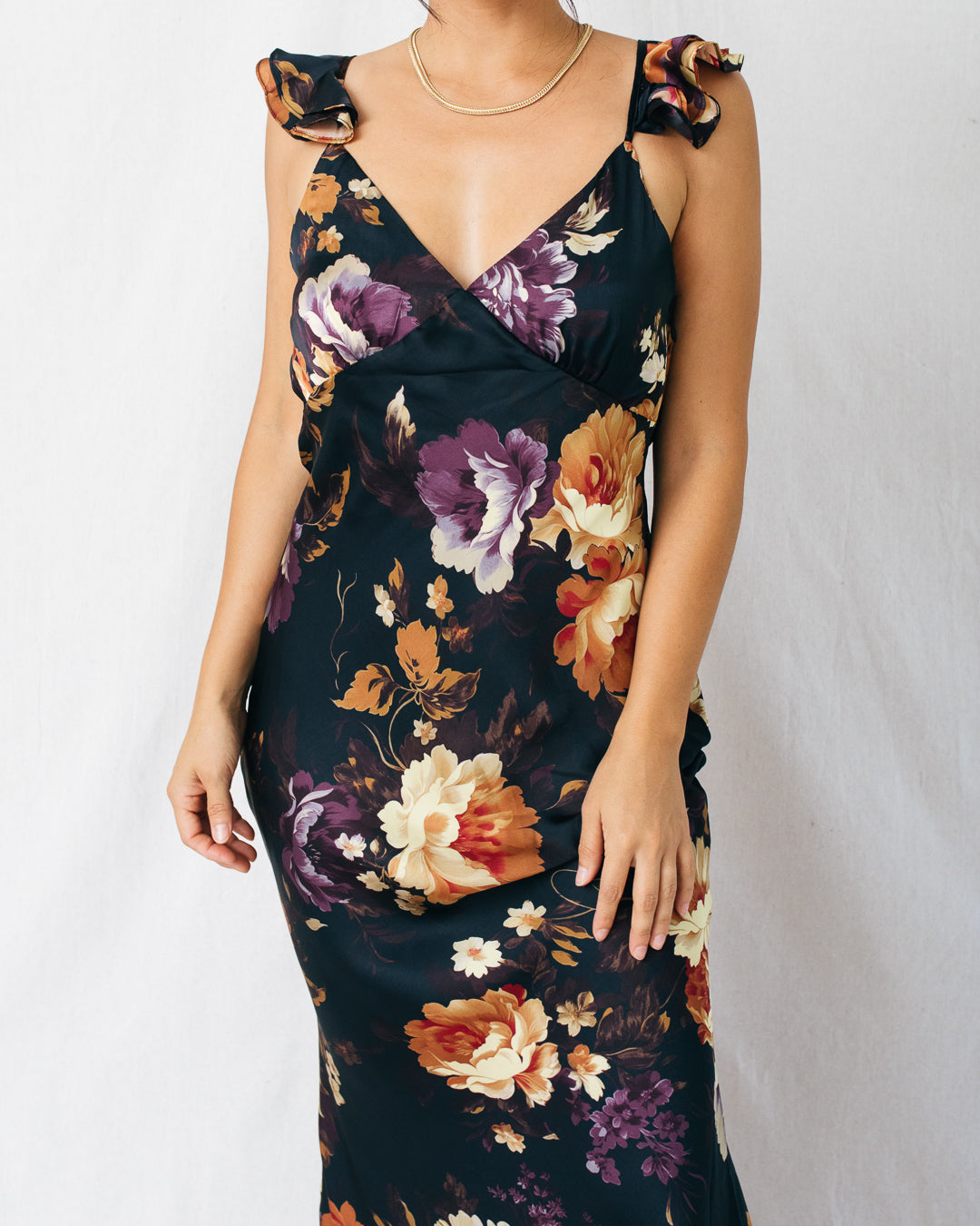 Nightfall Floral Flutter Shoulder Maxi Dress