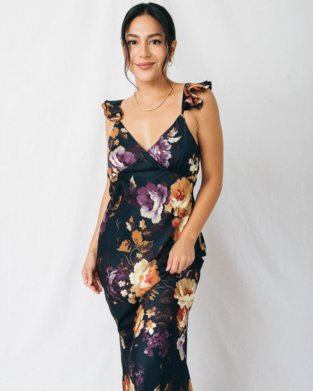 Nightfall Floral Flutter Shoulder Maxi Dress