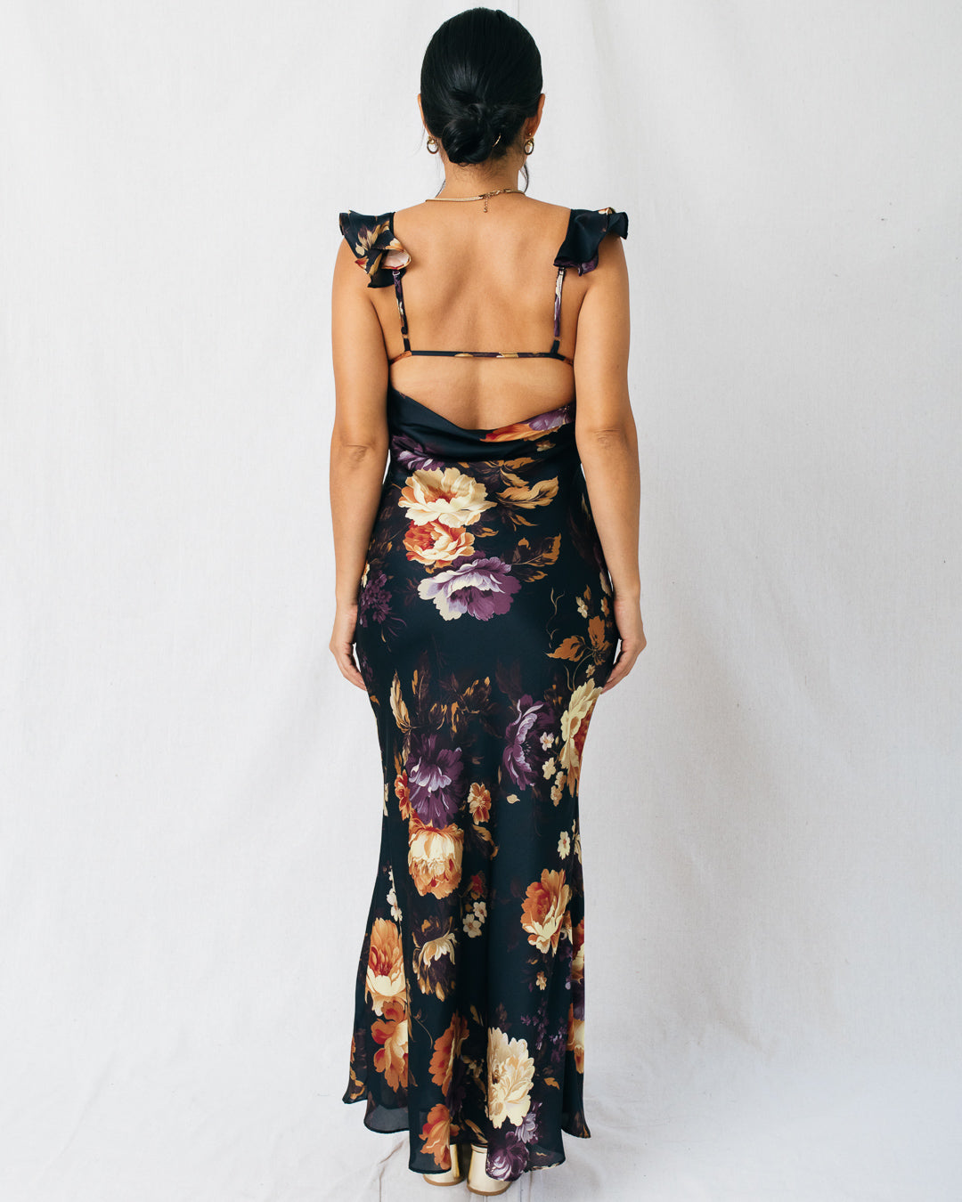 Nightfall Floral Flutter Shoulder Maxi Dress
