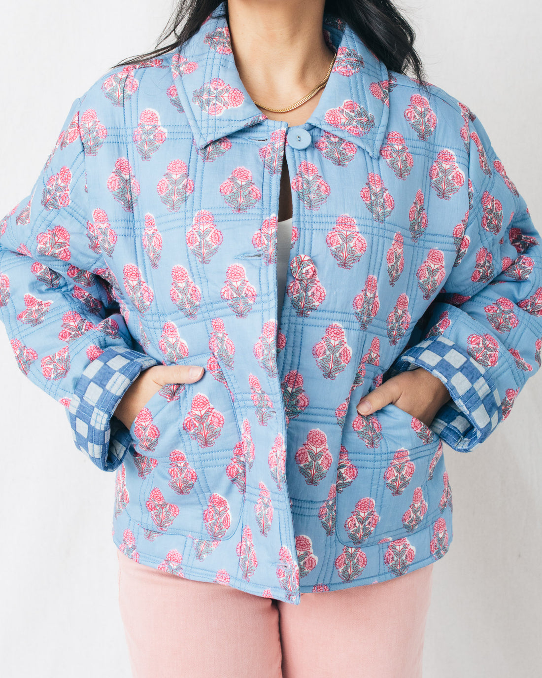 Flowers & Checkers Reversible Quilted Jacket