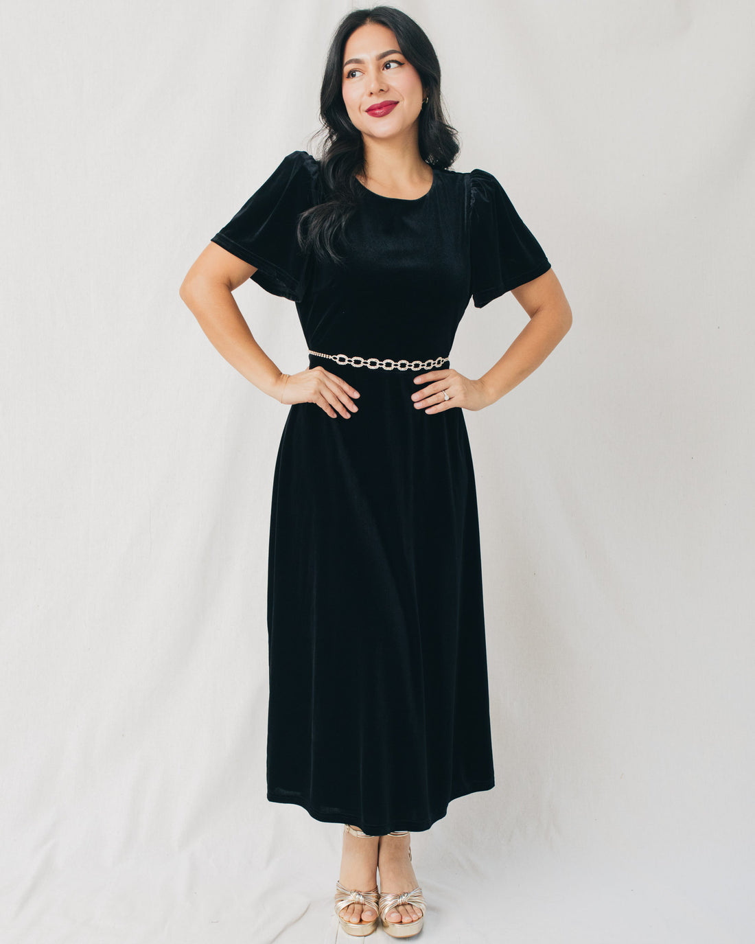 Mirba Velvet A-Line Midi Dress