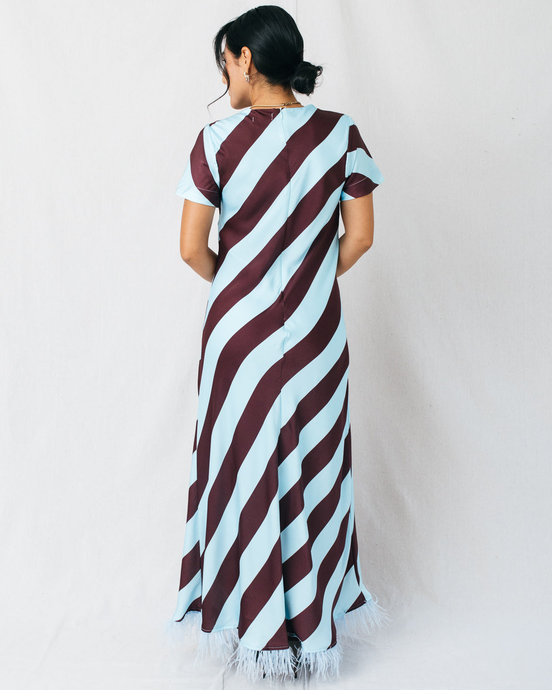 Jemima Diagonal Stripe Feather Hem Maxi Dress