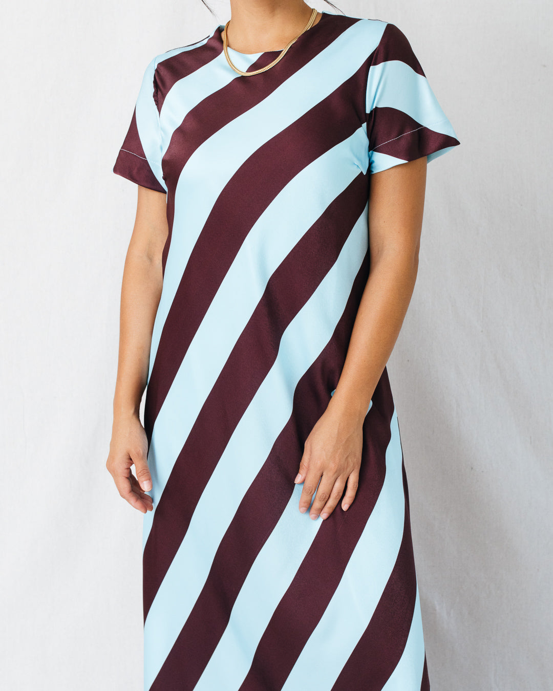 Jemima Diagonal Stripe Feather Hem Maxi Dress