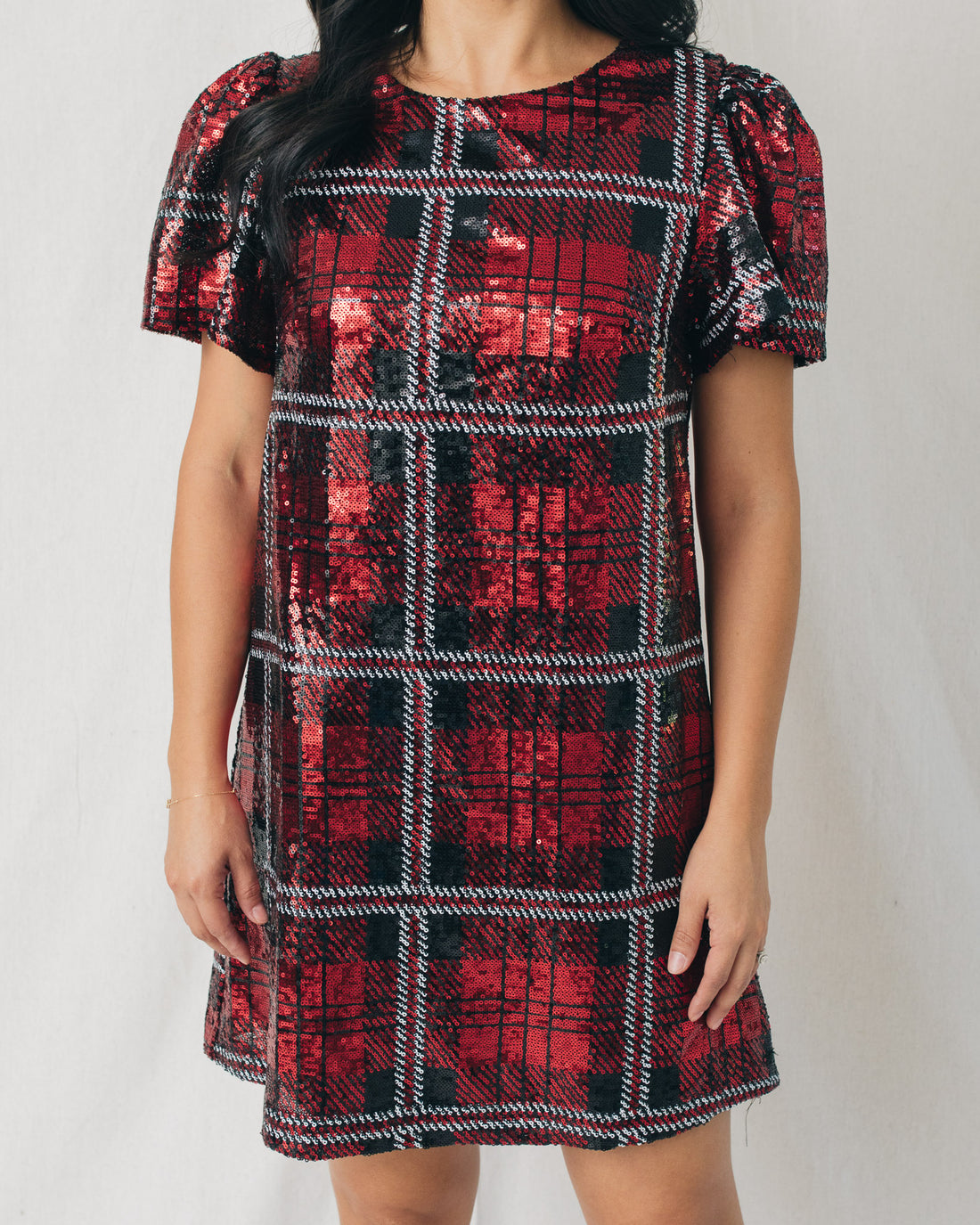 Fedra Sequin Plaid Boxy Mini Dress