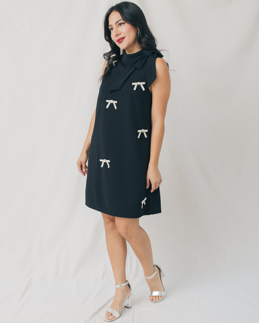 Pamelda All Over Rhinestone Bow Mini Dress