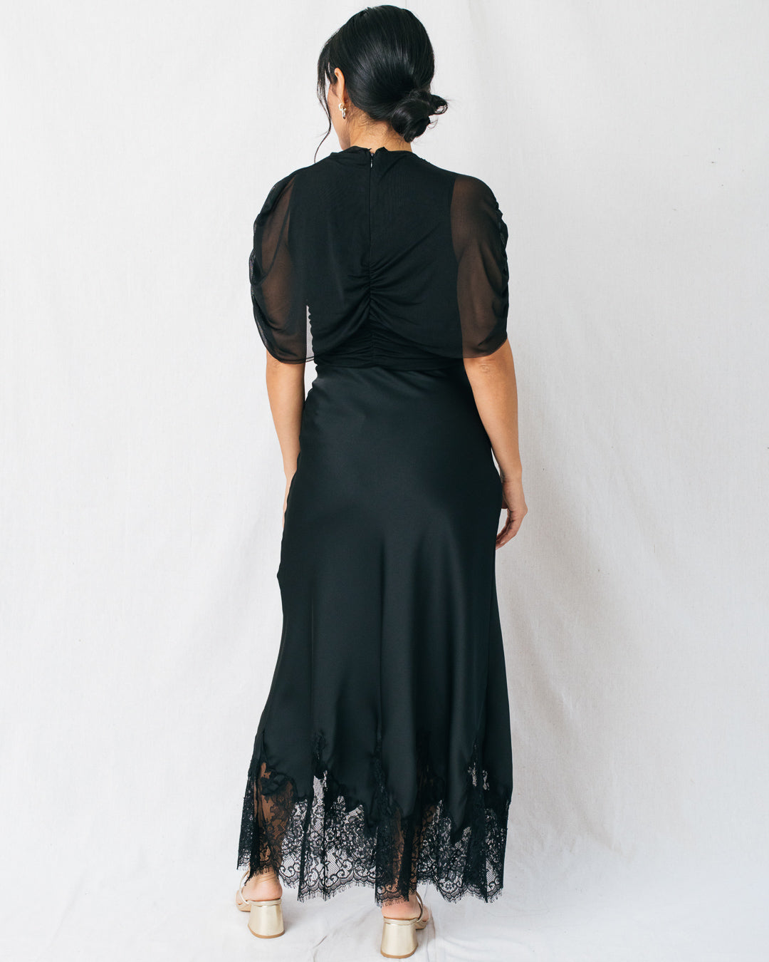 Marjorie Satin Lace Detail Midi Skirt