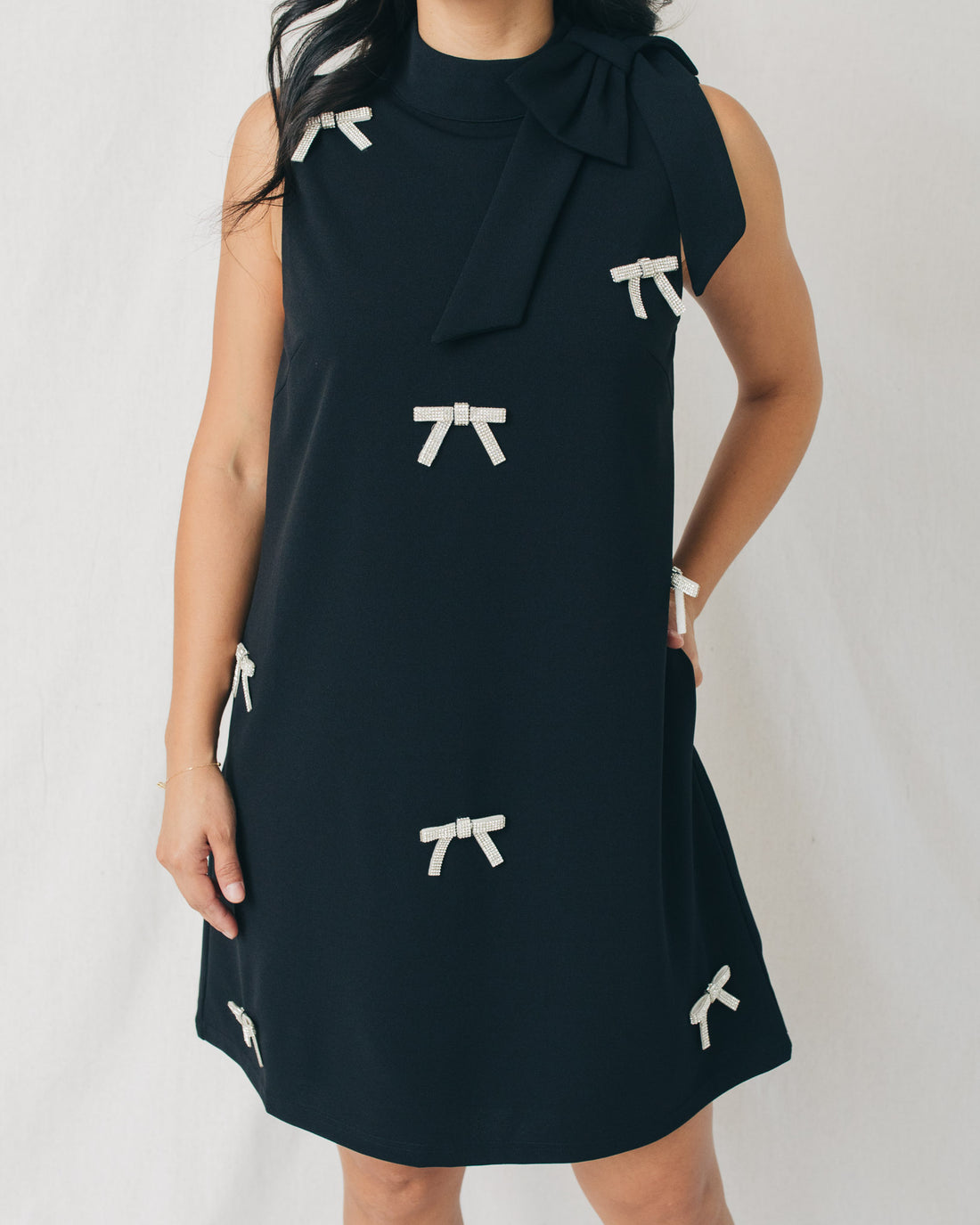 Pamelda All Over Rhinestone Bow Mini Dress