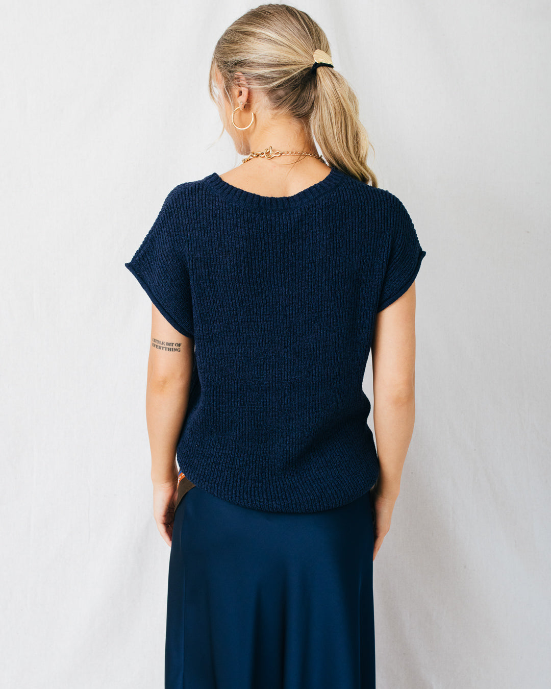 Celie Crew Neck Raw Sleeve Knit Top