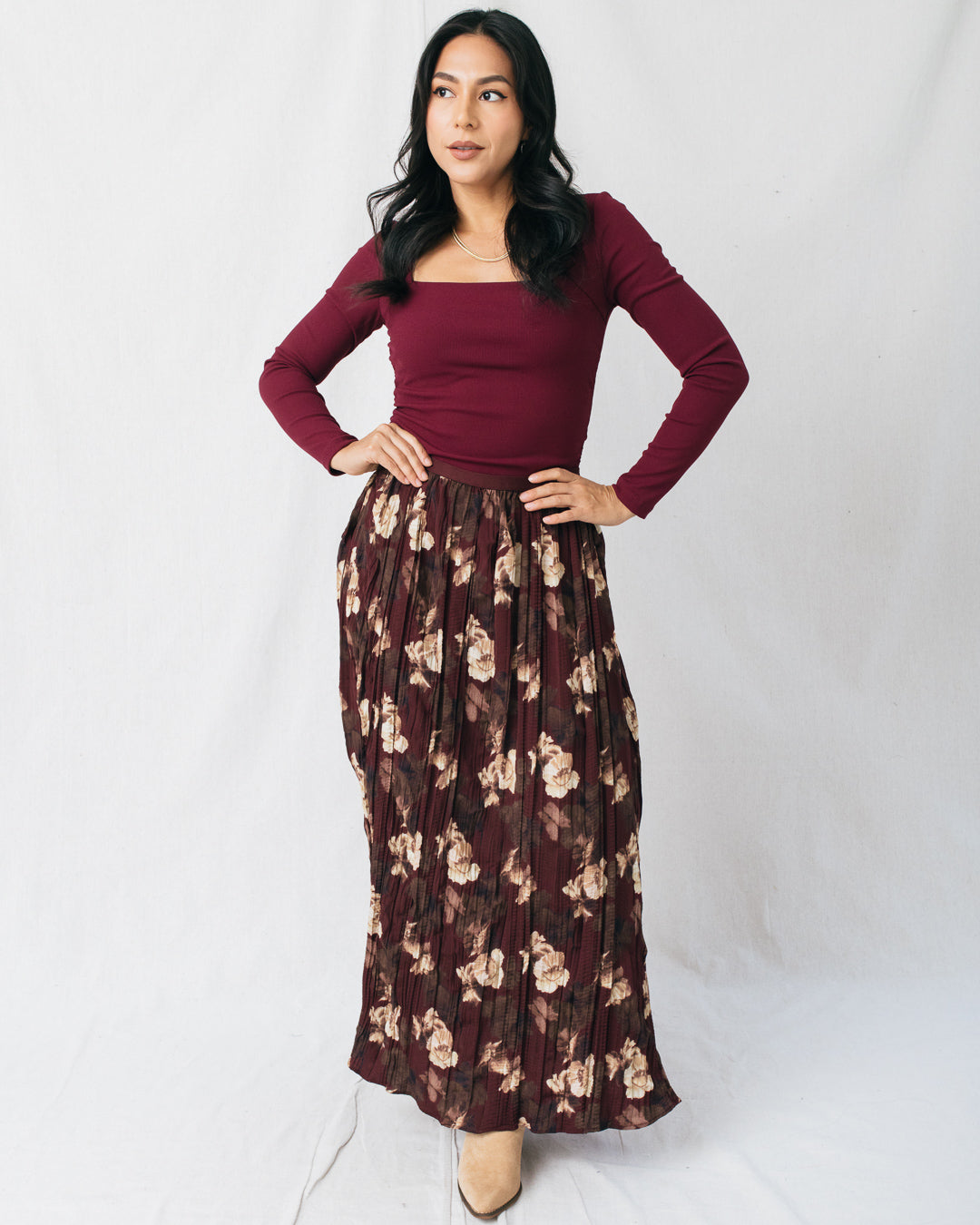 Circe Floral Printed Pleated Midi Skirt