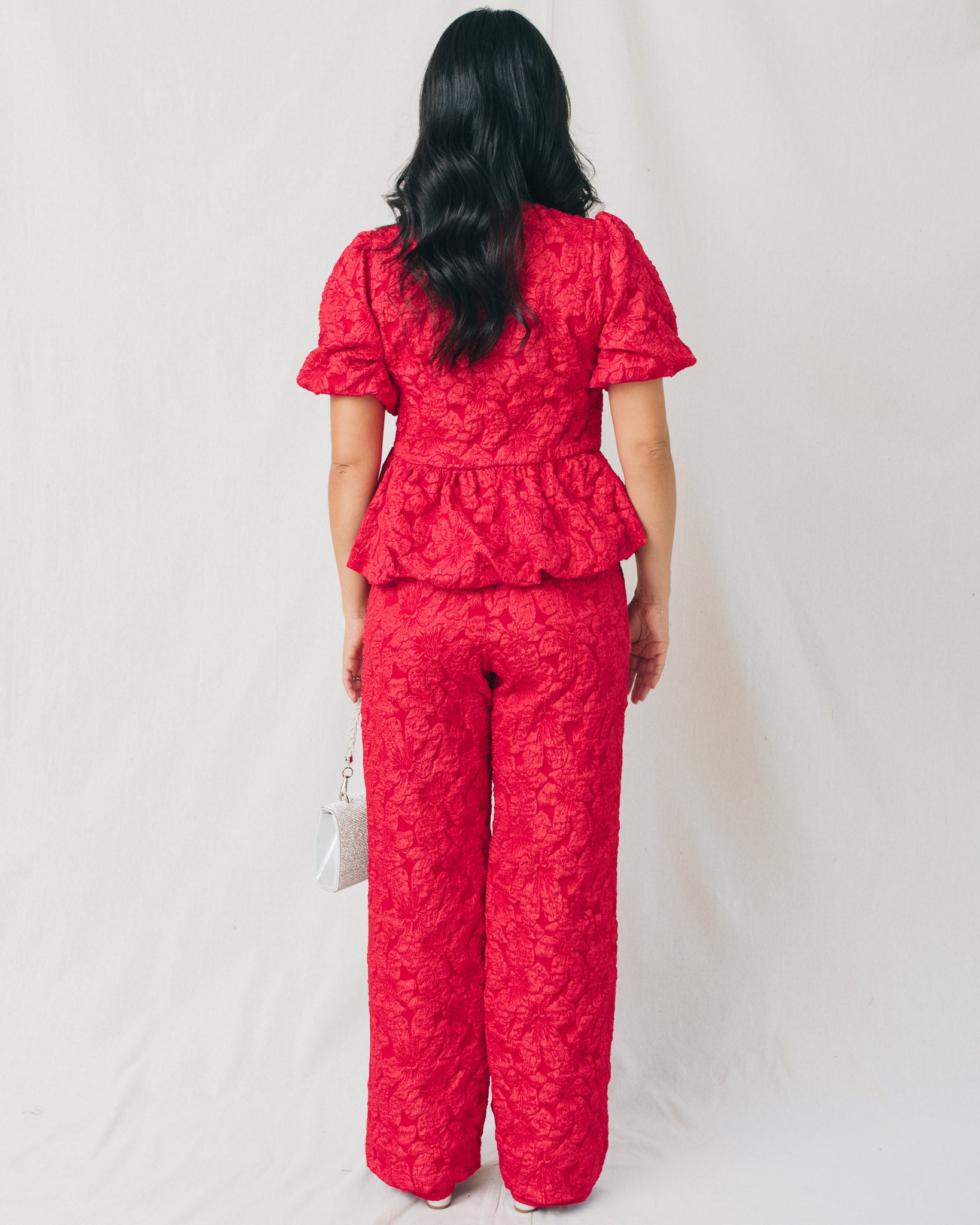 Arielle Jacquard Front Bow Peplum Top – Maven Womenswear