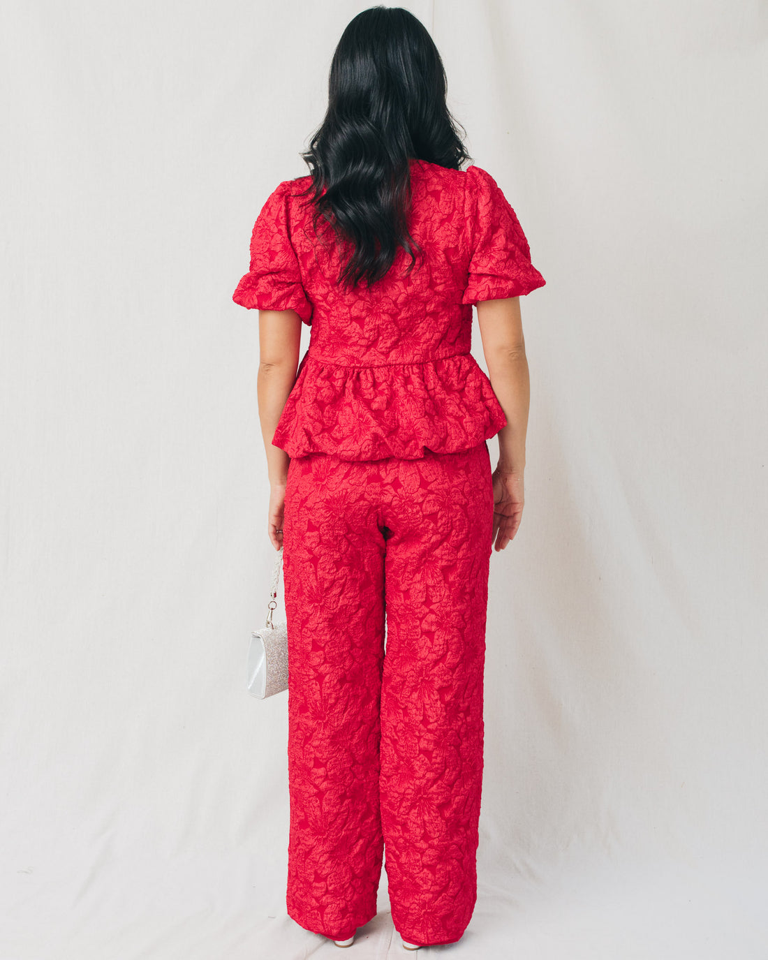 Arielle Jacquard Front Bow Peplum Top