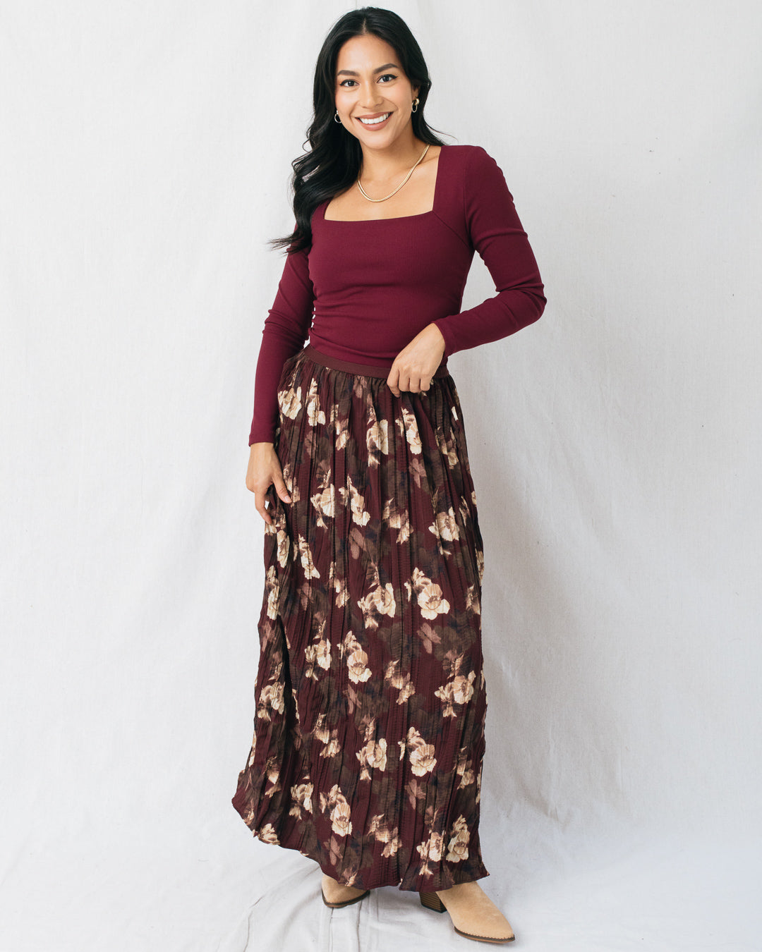 Circe Floral Printed Pleated Midi Skirt