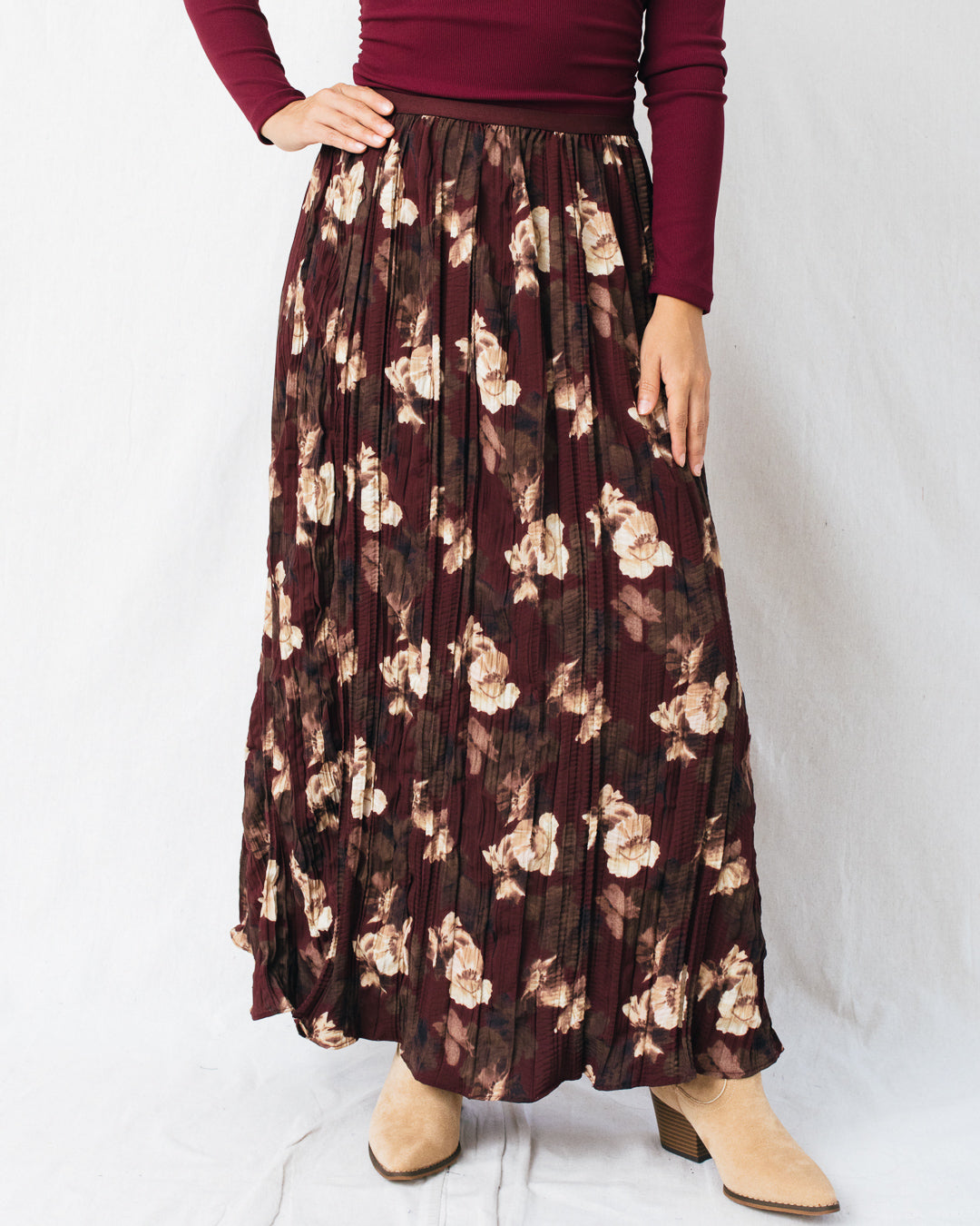 Circe Floral Printed Pleated Midi Skirt