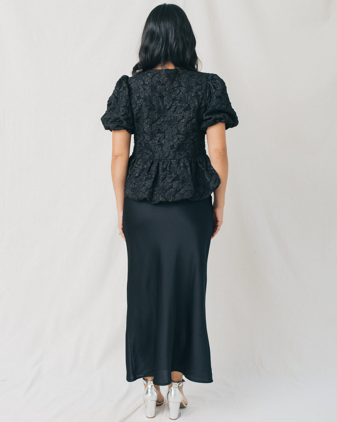 Arielle Jacquard Front Bow Peplum Top