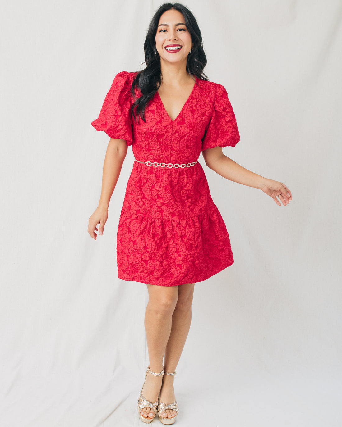 Russa May Floral Jacquard Tiered Mini Dress