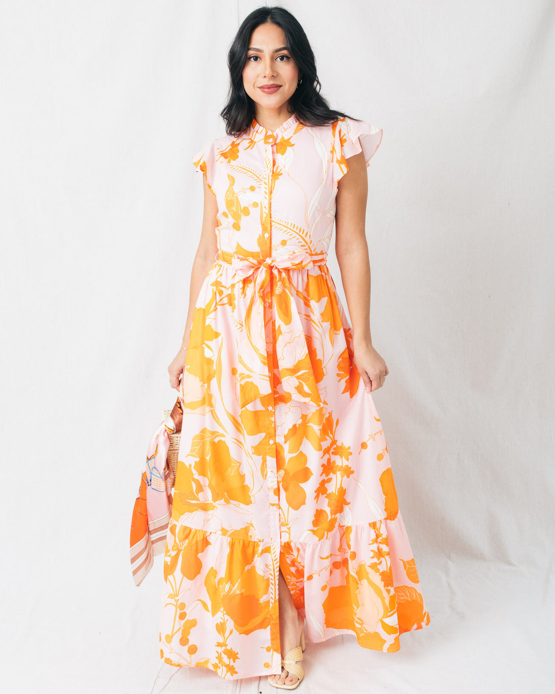 Lenira Floral Button Down Belted Maxi Dress