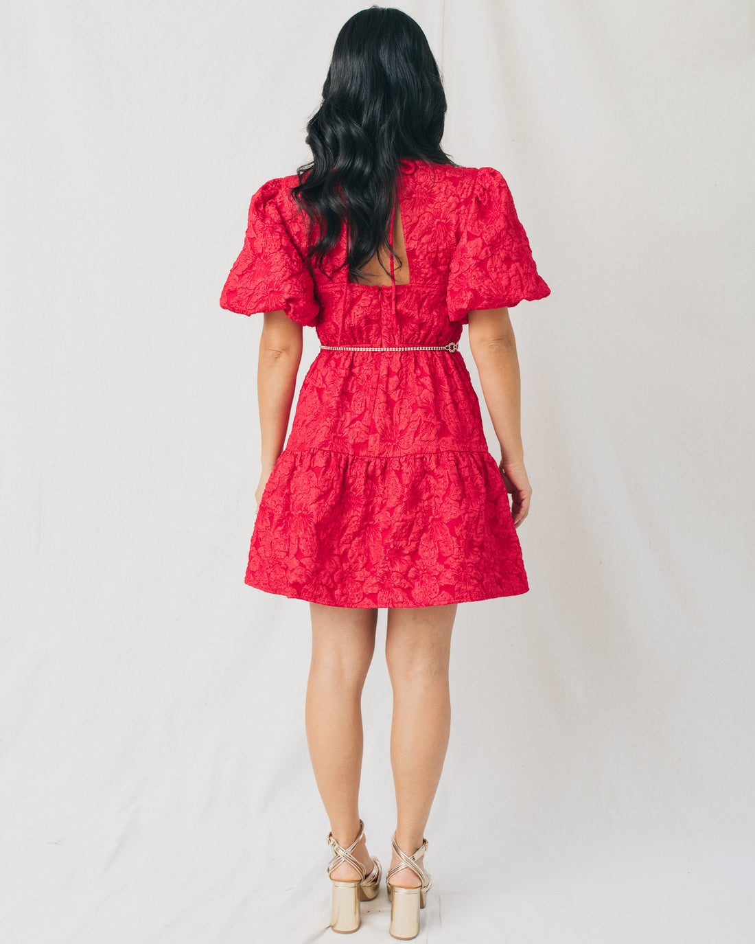 Russa May Floral Jacquard Tiered Mini Dress