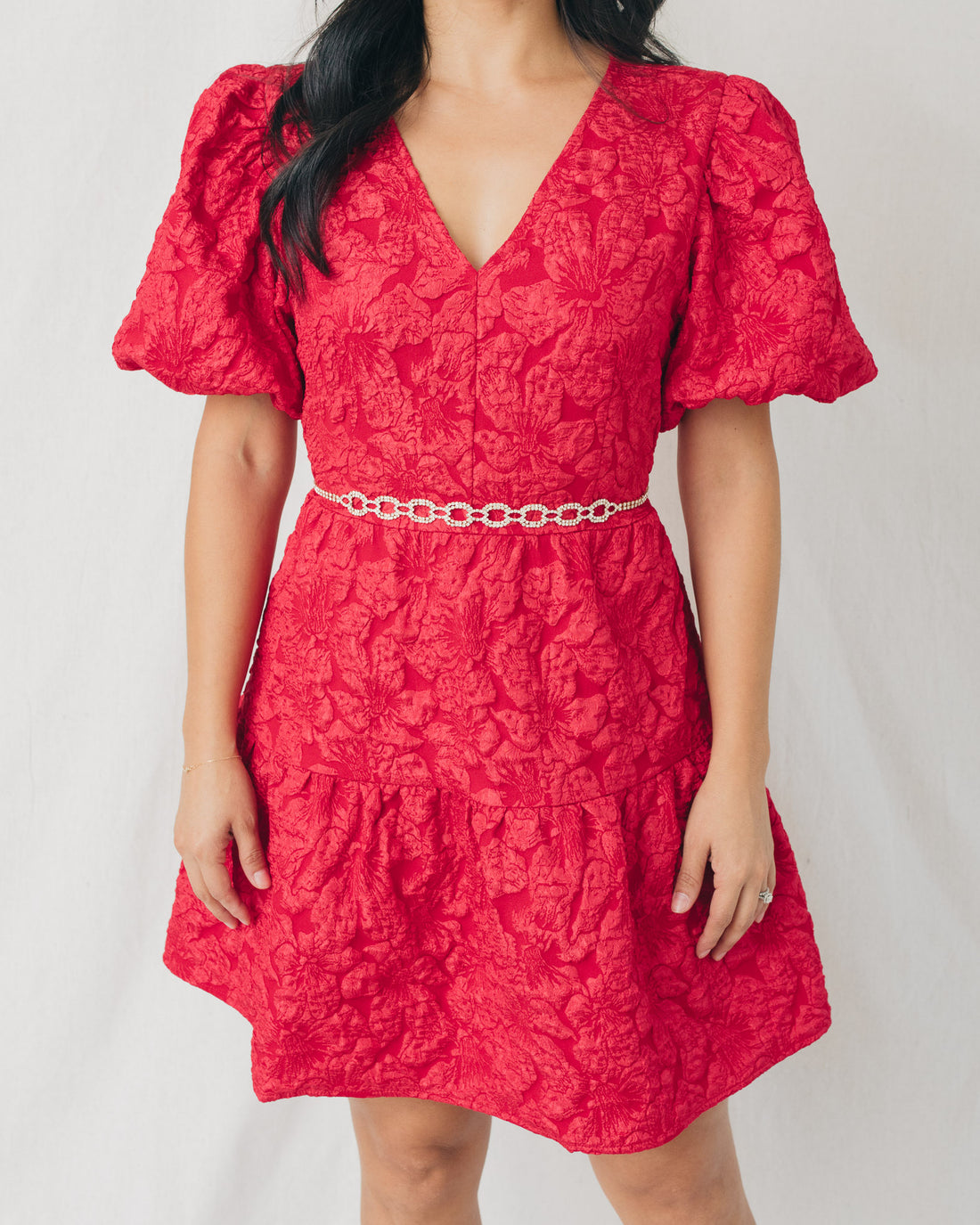Russa May Floral Jacquard Tiered Mini Dress