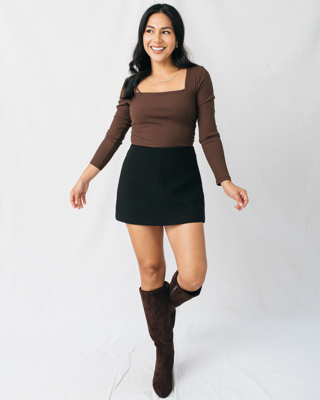 Adeline Square Neck Ruched Sides Knit Top