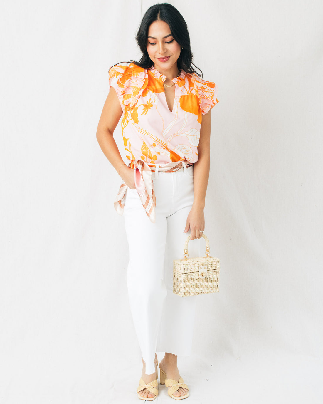 Lenira Floral Ruffle Split Neck Top