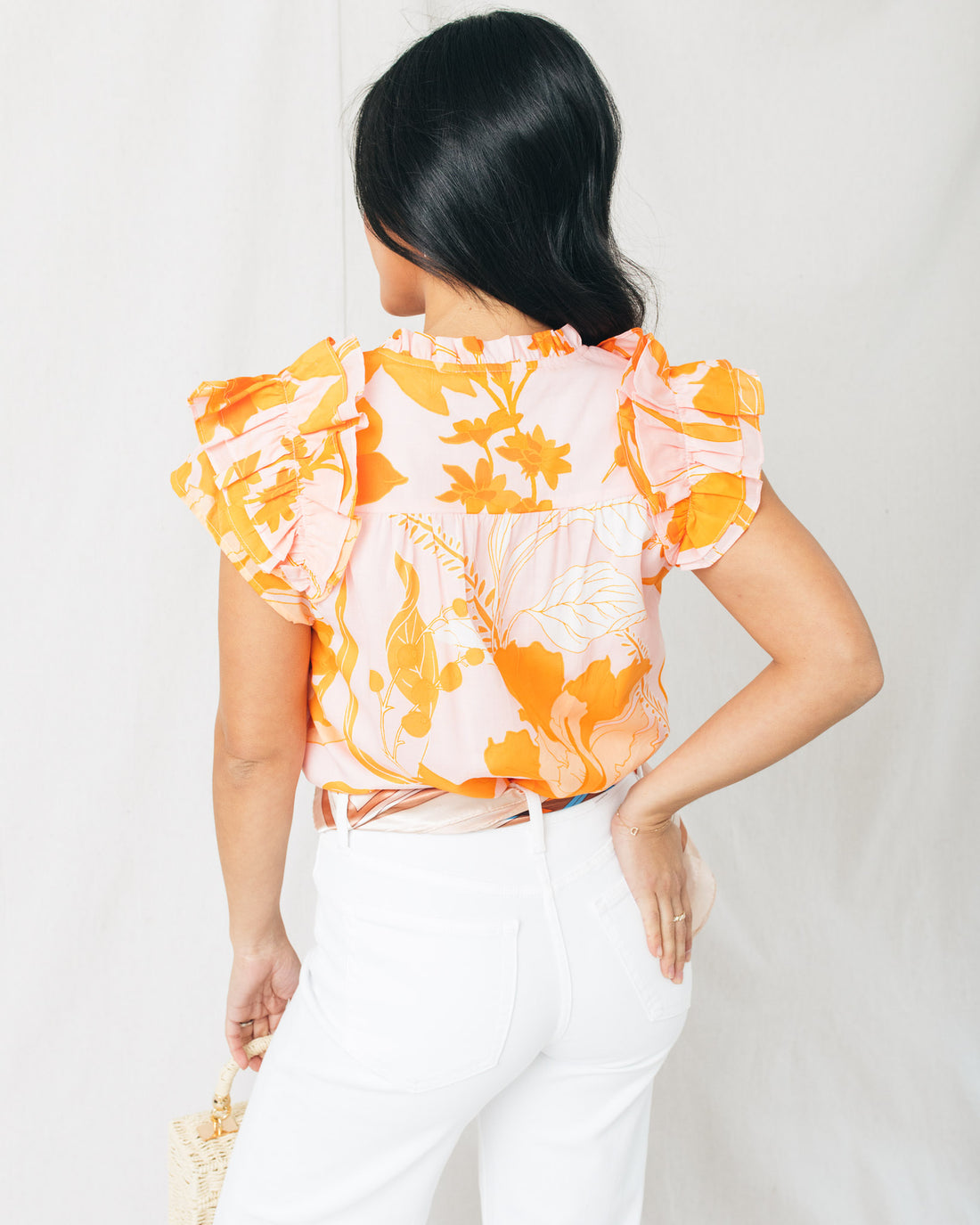 Lenira Floral Ruffle Split Neck Top