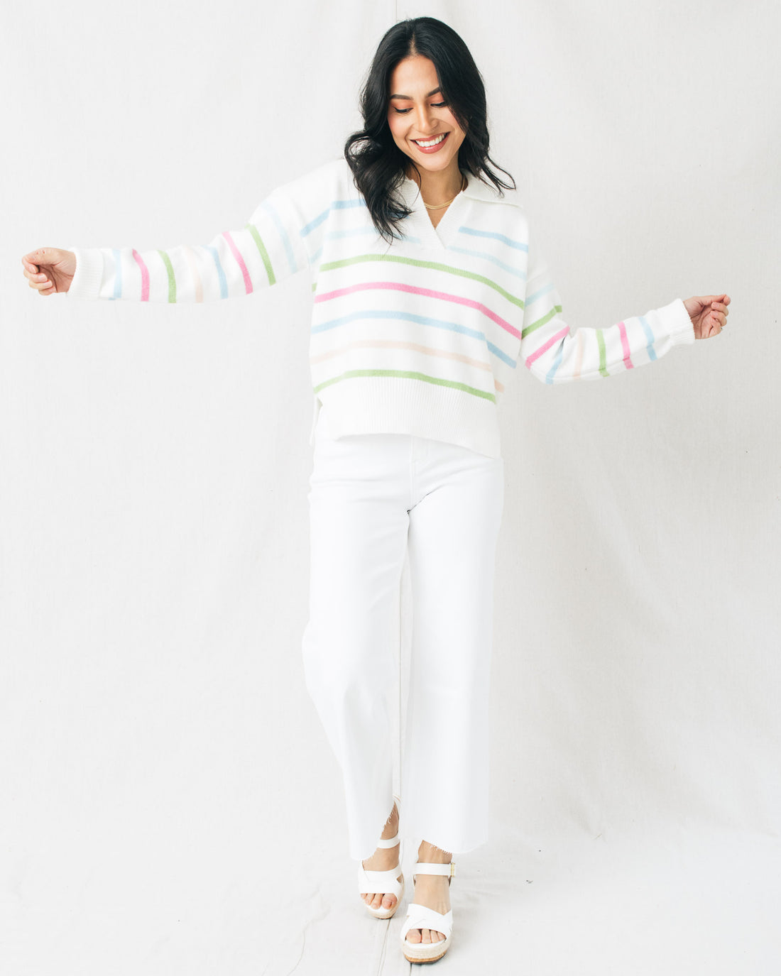 Maia Multi-Color Striped Pullover W/ Collar