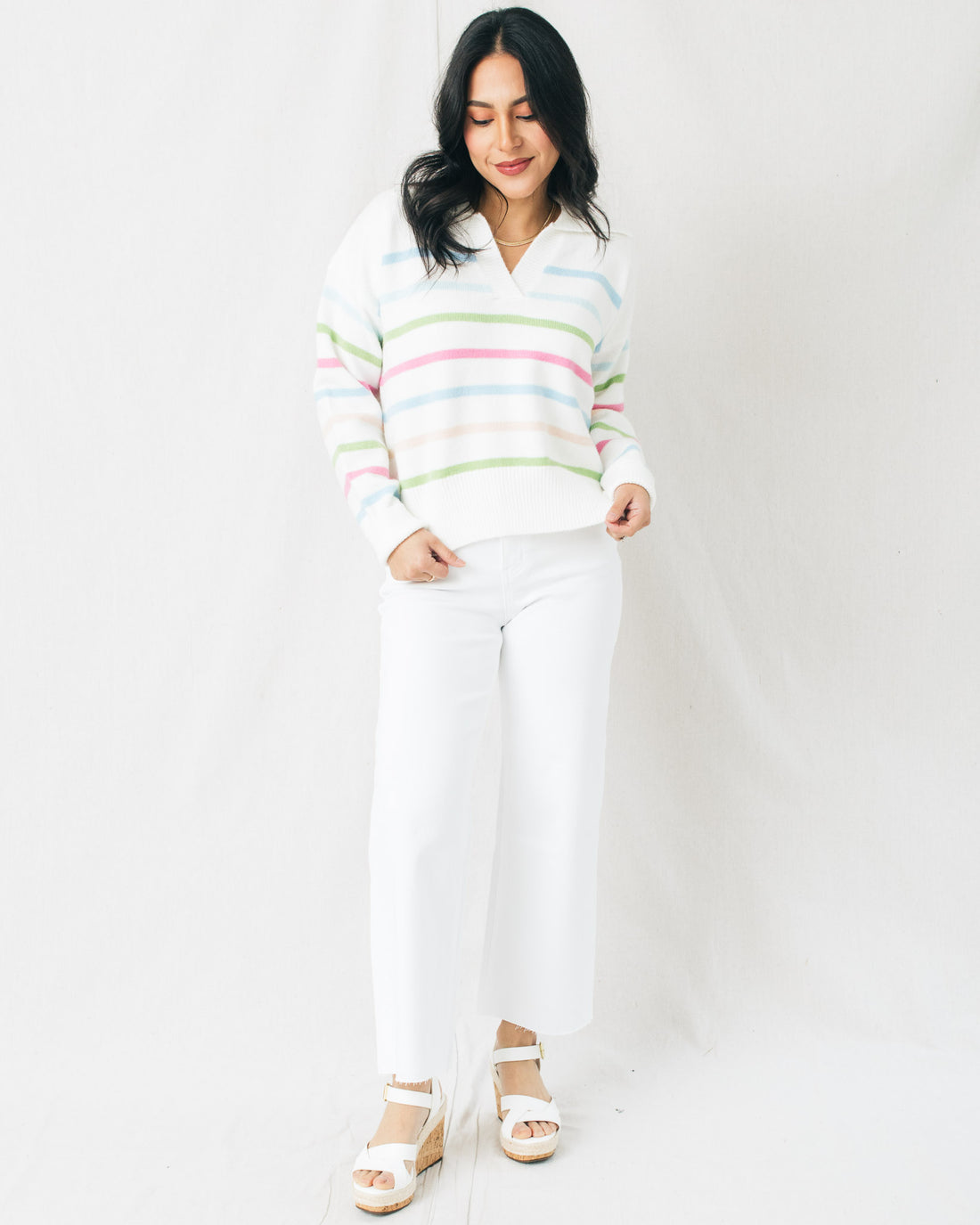 Maia Multi-Color Striped Pullover W/ Collar