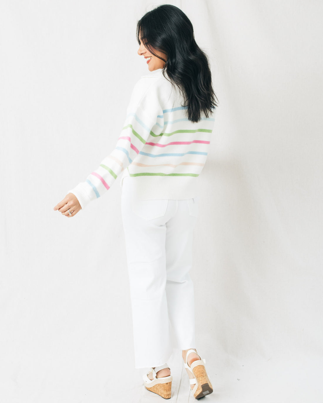 Maia Multi-Color Striped Pullover W/ Collar