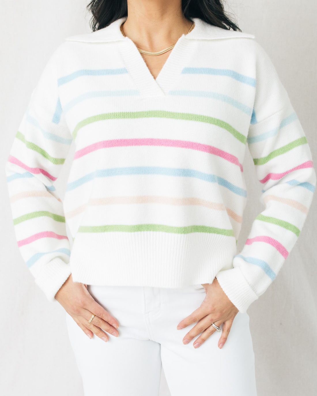 Maia Multi-Color Striped Pullover W/ Collar