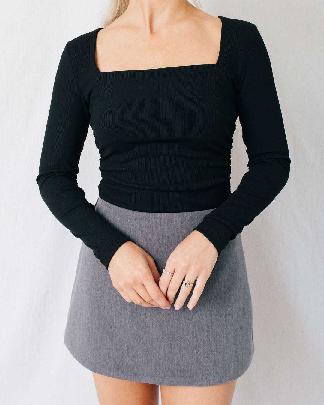 Adeline Square Neck Ruched Sides Knit Top