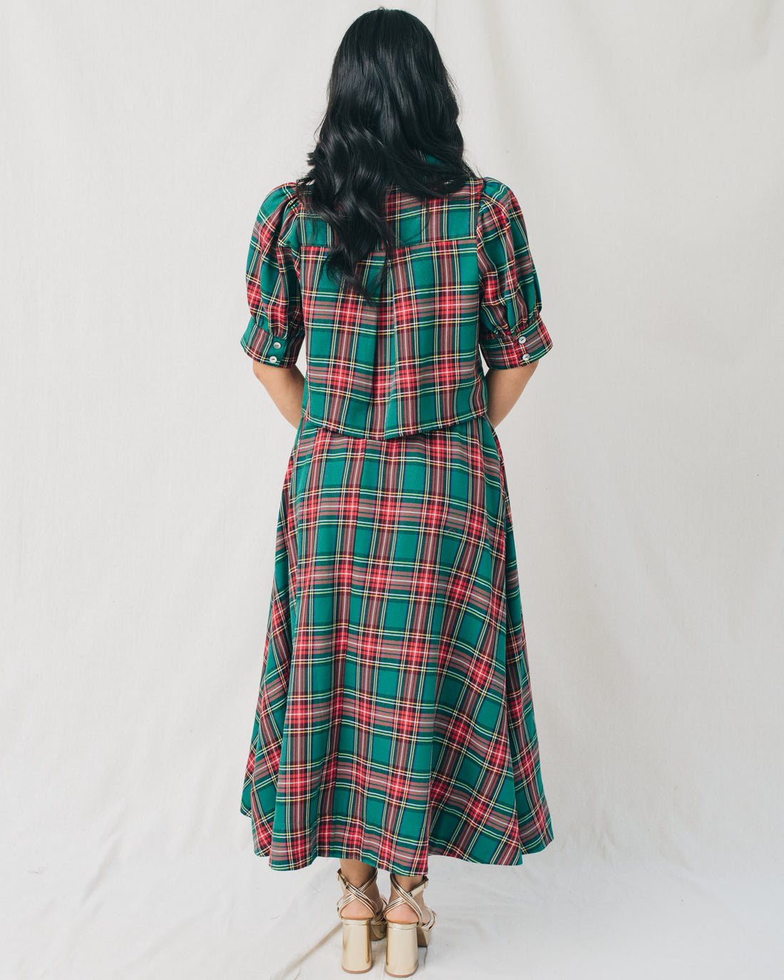Holly Plaid 3/4 Sleeve Buttoned Crop Top