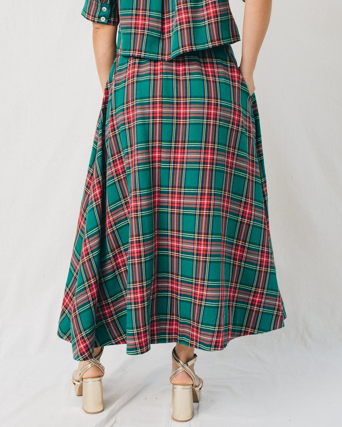 Holly Plaid Elastic Waistband Midi Skirt